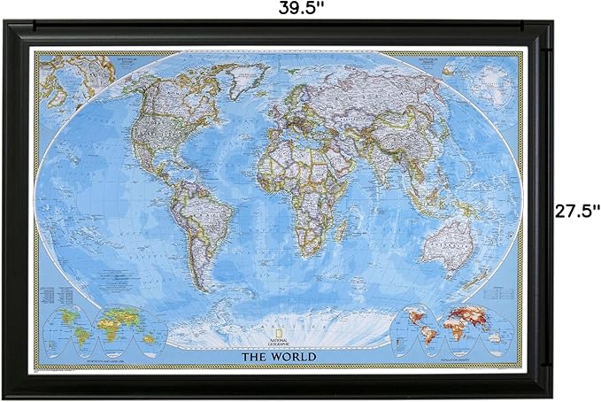 Push Pin Travel Maps - Classic World, Black with 150 Pins for Tracking Your Travels - 27.5" x 39.5" - 8 Handcrafted Options - Made in USA - Ideal for Any Traveler