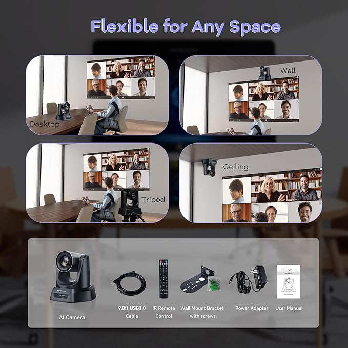 TONGVEO PTZ Camera 20X Optical Zoom HDMI IP Live Streaming SDI USB3.0 1080P 60fps PoE Supports for Church Services Worship Education Video Conference with OBS vMix Wirecast Zoom YouTube and More