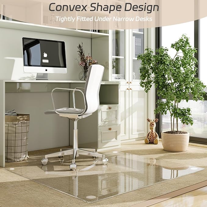 GLSLAND Irregular Tempered Glass Floor Mat - 36" x 48" Office Chair Mat for Carpet Clear Duty Hard Rolling Glass Mat 1/5" Thick for Hardwood Floor/Carpeted Floors, Clear