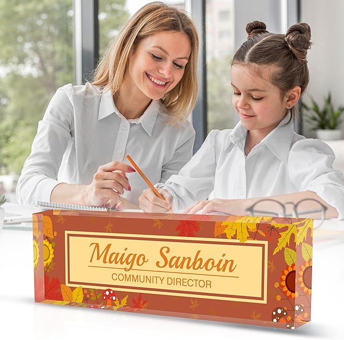 Personalized Name Plate for Desk Custom Acrylic Desk Name Plate Custom Employee Appreciation Gifts Office Gifts for Women, Men, Boss, Coworkers, Teacher, Nurse (Autumn)