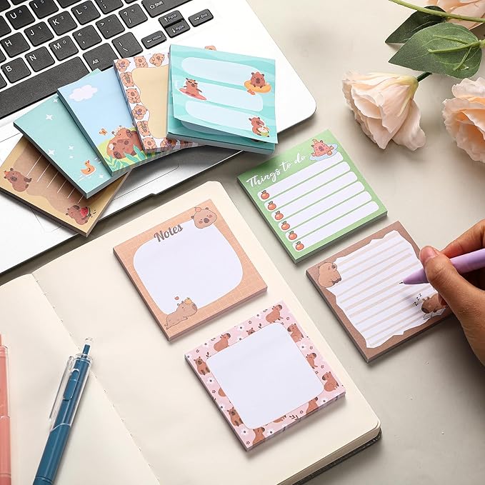 9 Pads Capybara Sticky Notes Cartoon Self Stick Notepads 3x3 Inches Notes Adhesive Memo Pad Office Decor Gifts for Students School Teacher Office Meeting