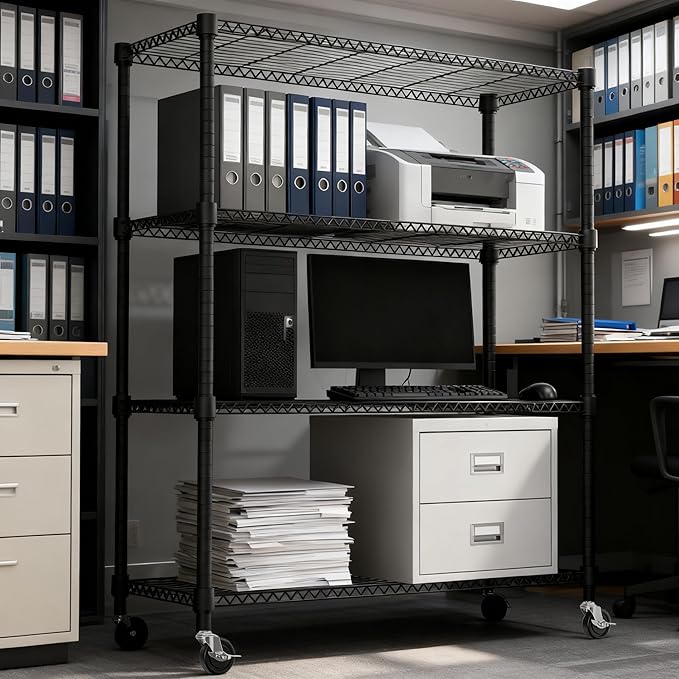 4 Tiers Shelf 1400 lbs Steel Storage Shelving Utility Shelving Unit Steel Organizer Wire Rack for Home,Kitchen,Office,Garage Black 17.7" D x 47.2" W x 62.7" H