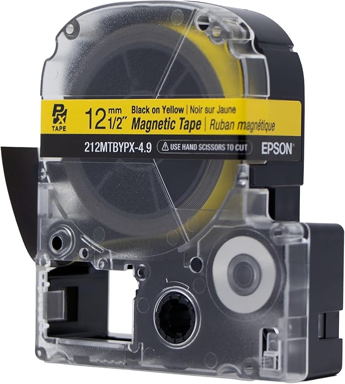 Epson LABELWORKS 212MTBYPX-4.9 Genuine Magnetic Tape Cartridge - Black on Yellow Magnet Label Maker Tape - 1/2" (12MM) Wide, 4.9 ft, Yellow