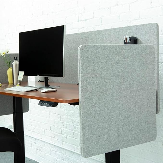 Stand Up Desk Store ReFocus Clamp-on Acoustic Desk Divider Privacy Panel That Reduces Noise and Visual Distractions (Cool Gray, 23.6" x 23.6")