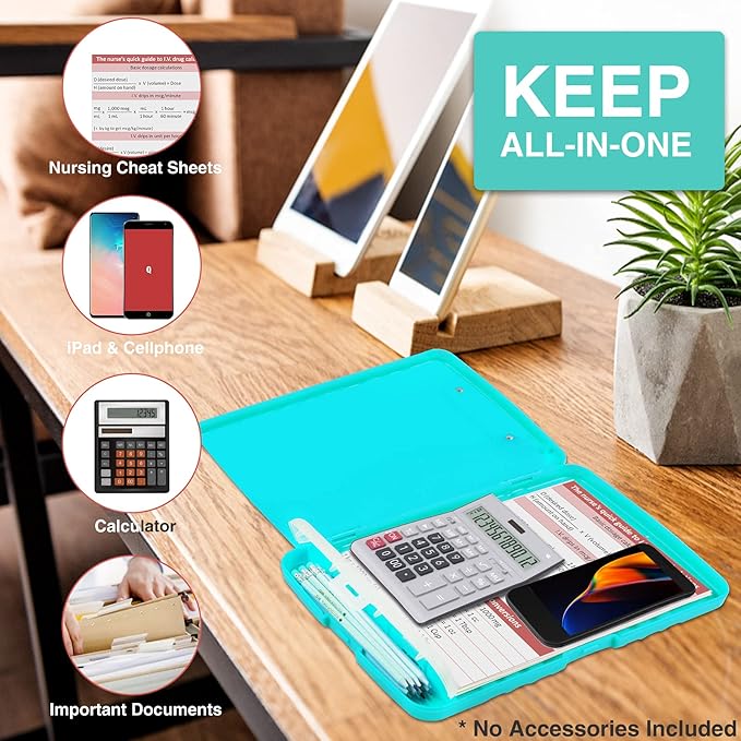 Sooez Clipboard with Storage, High Capacity Nursing Clip Board 8.5 x 11 with Pen Holder & Low Profile Clip, Plastic Clipboards Case Box, Teacher Must Haves School Office Supplies,Letter Size/ A4