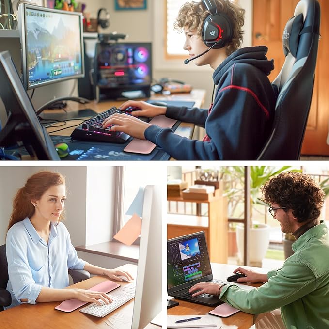 TECKNET Wrist Rest for Computer Keyboard, Thicken Memory Foam Wrist Support Pad for Keyboard, Ergonomic Palm Rest for Pain Relief, Anti-Slip Rubber Base, 17x3.3 in, 1 inch (25mm), Pink