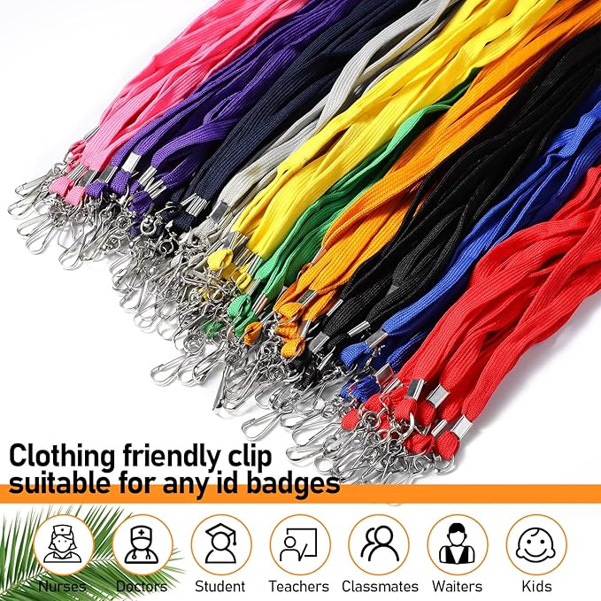 Epakh 200 Pcs Lanyards Bulk for ID Badges Assorted Colors Flat Badge Neck Lanyard with Swivel J Hook Clip for Student Teacher