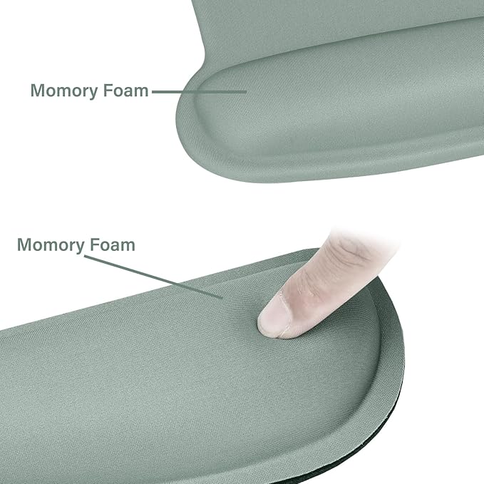 MOSISO Wrist Rest Support for Mouse Pad & Keyboard Set, Ergonomic Mousepad Non-Slip Base Home/Office Pain Relief & Easy Typing Cushion with Neoprene Cloth & Raised Memory Foam, Antique Green