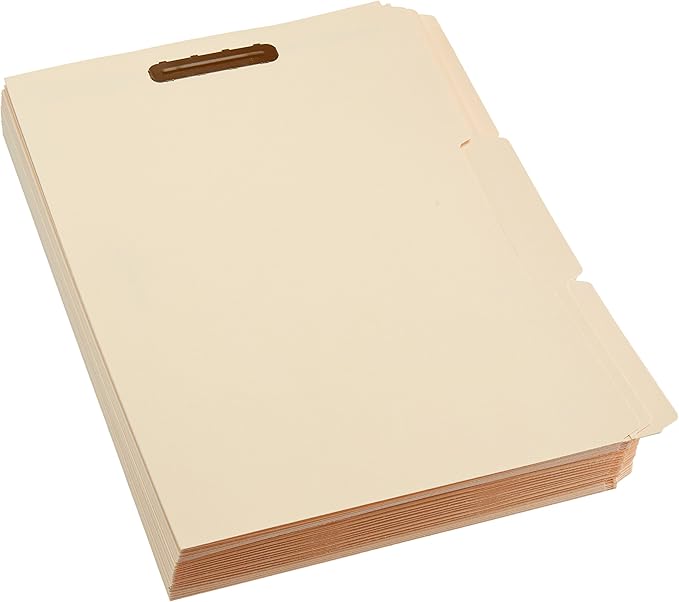 Amazon Basics Manila File Folders with Fasteners for Organized Filing, Letter Size, Light Brown, 100-Pack
