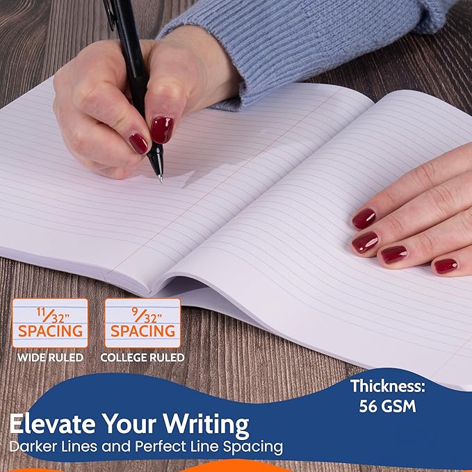 EPI 12 Pack College Ruled Composition Notebook Black - 200 Pages (100 Sheets), 9-3/4 x 7-½ - Classroom Back to School Supplies, Heavy Duty, Durable Hardcover Office Notebooks, Sewn