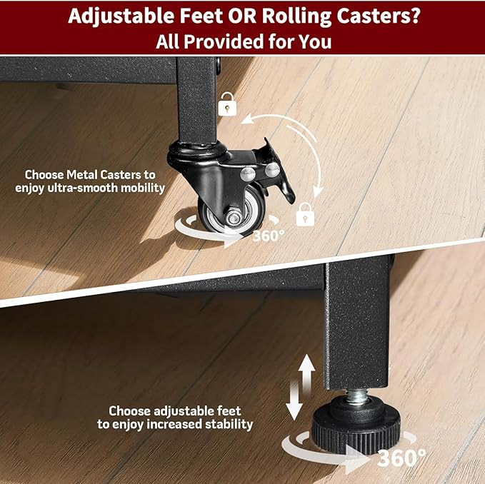 TFK 2 Tier Large Printer Stand with Storage, 20 x 20 Inches Under Desk Printer Table with Adjustable Shelf, Rolling Printers Cart with Wheels for Home Office, Fits Fax /3D Printer/Scanner, Brown
