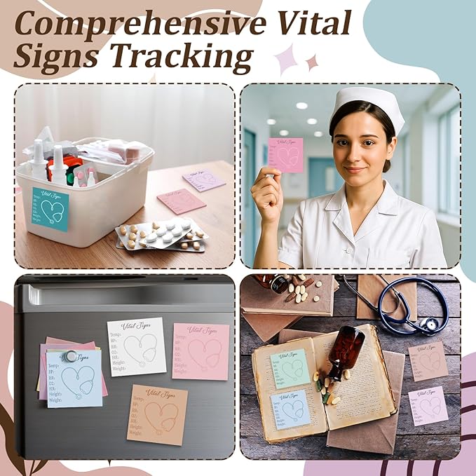 9 Pads Vital Signs Sticky Notes 3x3 Inch Cute Self Stick Notepads Notes Adhesive Memo Pad Office Decor Gifts for Students School Teacher Meeting Office Supplies