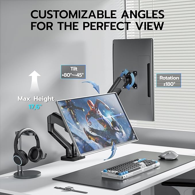 ARES WING Dual Monitor Mount, Heavy Duty Monitor Arms for 2 Monitors for 17-35 Inch, Fully Adjustable Monitor Desk Stand Ultrawide Screen, VESA 75x75 or 100x100mm, Black