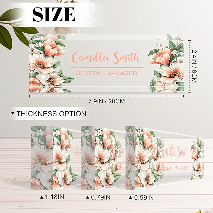 Personalized Name Plate for Desk, Custom Acrylic Desk Name Sign, Office Appreciation Gifts for Women Men Coworkers Boss Teacher Employee (Flower-Lily)