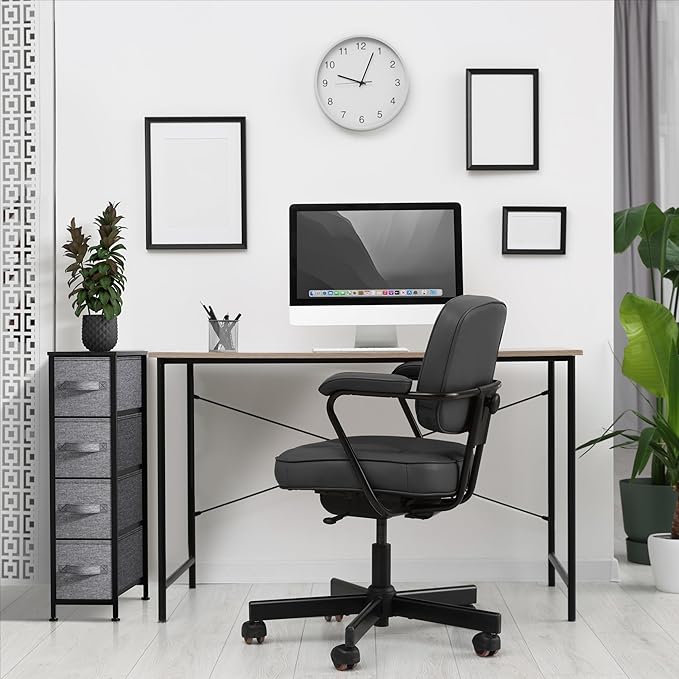 Sorbus Narrow Dresser with 4 Drawers - Vertical Slim Storage Chest of Drawers with Steel Frame, Wood Top & Easy Pull Fabric Bins for Small Spaces, Closets, Bedroom, Bathroom & Laundry (Black/Charcoal)