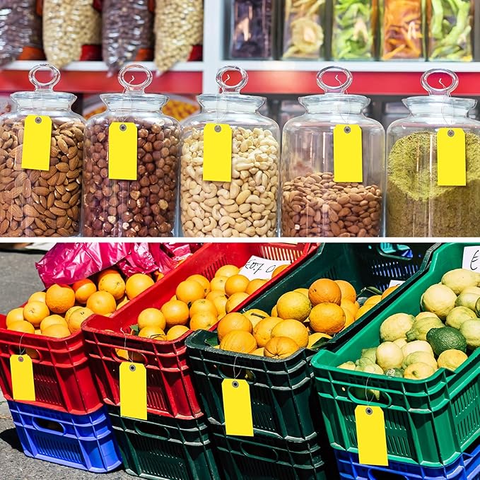 1000 Pcs Blank Manila Shipping Tags with Wire 4 3/4" x 2 3/8" Paper Hang Luggage Price Asset Gift Label Key Tags (Bright Yellow)