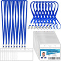 100 Pcs Clear Horizontal Badge Id Card and 100 Pcs Lanyard, Reusable Lanyards for Id Badge Holder Name Tag Badge Holder with Lanyards for Adults Kids Business School Conferences (Blue)