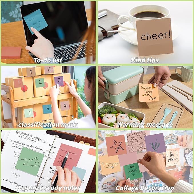 60 Pack Vintage Sticky Notes 3x3 12 Retro Colors Posted Note Adhesive Paper Memo Pads 56 Sheets/Pad Self-Stick Note Bulk Easy to Stick for Back to School Teacher Student, Office Supplies