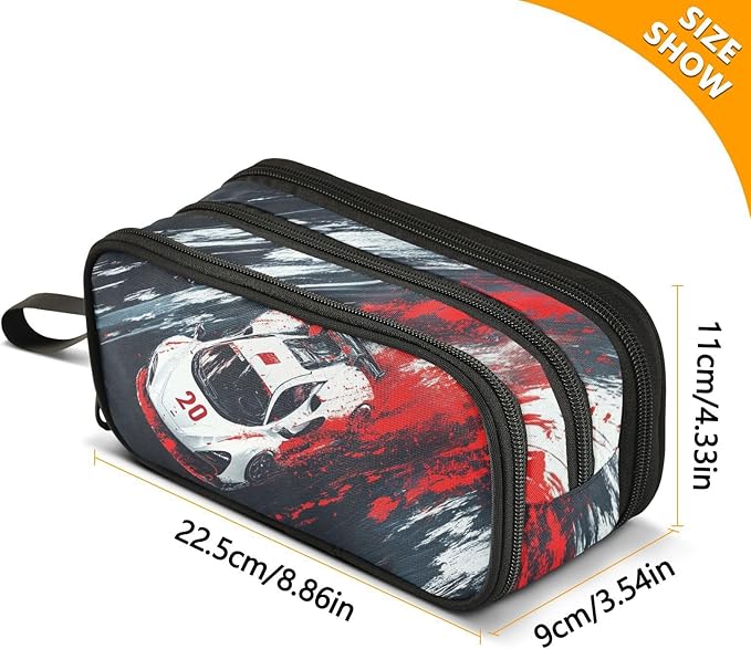 Racing Car Truck Pencil Case Box Boys Girls Large Pencil Pouch with Zipper Compartments Big Capacity Stationery Pen Bag Organizer for Kids Teens Adults School