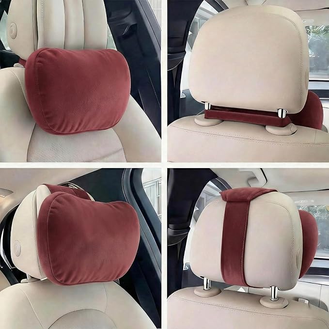 2PCS Car Pillow for Car Neck Pillow for Driving Seat Lumbar Support Soft Cushion with Extra Filling Accessories Back Support for Travel Nap and Trips Sleeping(Red, Head)