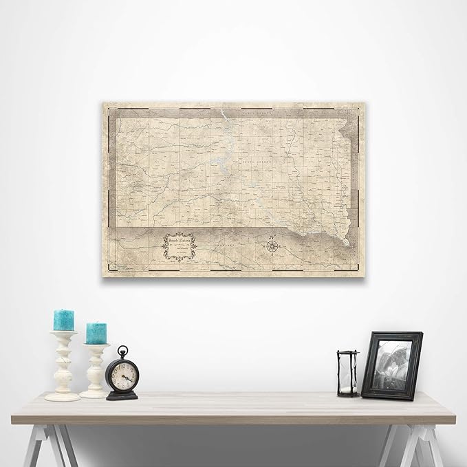 Conquest Maps Push Pin South Dakota Map Board - With Push Pins to Mark South Dakota Travels - Handmade in Ohio, USA - Design: Rustic Vintage