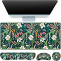 Desk Mat Floral, Large Gaming Mouse Pad with Wrist Rest, 4in1 XXL Mousepad+Keyboard Wrist Rest+Mouse Pad Wrist Support+Cup Coaster Set Ergonomic Computer Desk Arm Wrist for Decor Home Office Women
