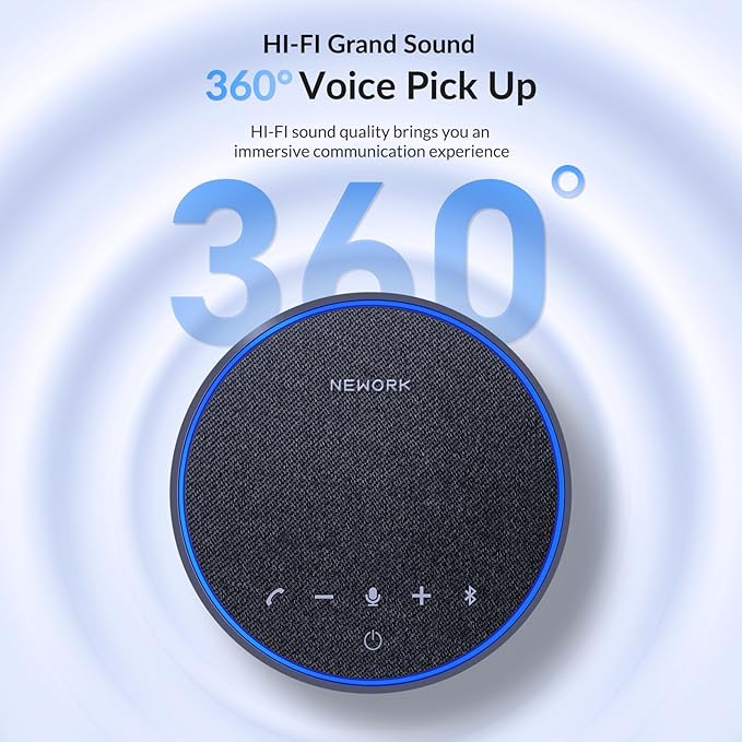 NEWORK AI Conference Speakerphone – 3 AI Mics, 360° Clear Voice, Noise Reduction, 12H Battery, Bluetooth & USB-C, Perfect for Home & Office Meetings