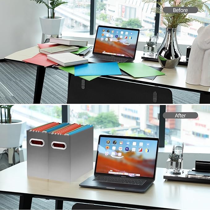 Oterri Cardboard File Organizer Box for Hanging File Folders Letter Size,File Box for Computer Desk,File Cabinet,Working Home,Office,Classroom (Gradient Light gray, Letter Size - 4 Packs)