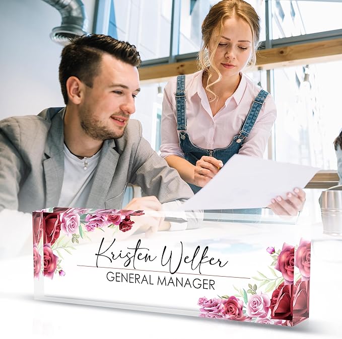 Personalized Name Plates for Office - Gifts for Teacher, Boss, Employee Appreciation - Office Desk Decor (Rosy)