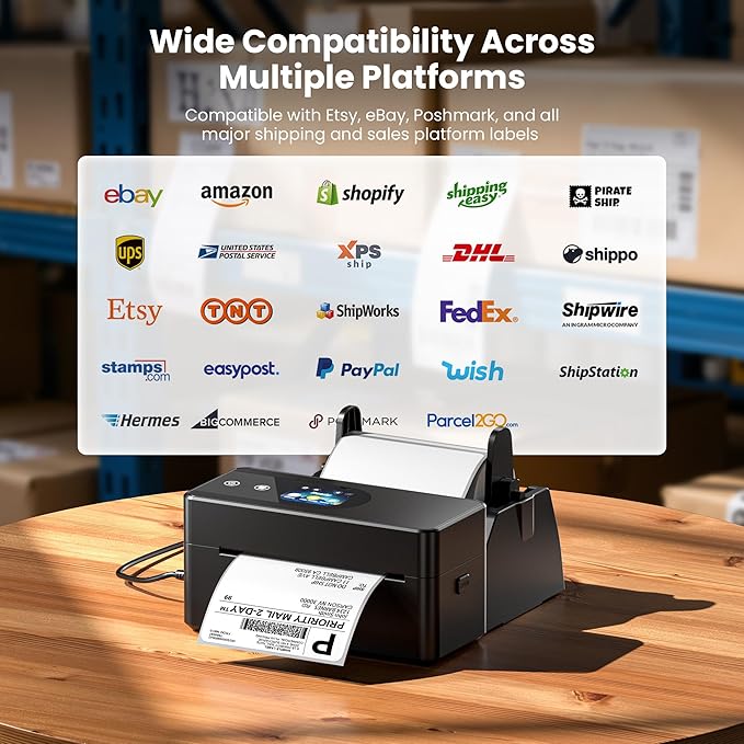 Thermal Printer with Touchscreen – Upgraded Bluetooth 4x6 Thermal Label Printer with Label Holder for Small Businesses, Compatible with Phone, PC, Tablet, Widely Used for Amazon, Shopify, Etsy, Tiktok