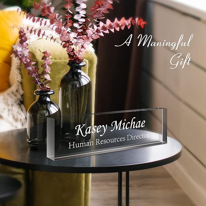 Custom Engraved Name Plate for Desk, Acrylic Desk Name Plate Personalized, Office Desk Decor for Women Men, Acrylic Desk Accessories, Office Gifts for Boss Manager Teacher, Employee Appreciation Gifts