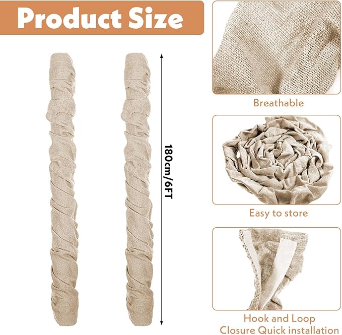 Fabric Cord Cover & Chandelier Chain Cover 2 Pack 6Feet Length for Chandelier Lighting Wires Natural Burlap Easy to Install (Brown)