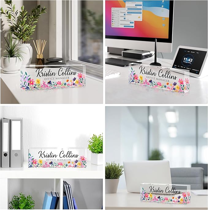 Custom Name Plate for Desk, Personalized Desk Name Plate on Clear Acrylic Glass, Appreciation Gifts for Teacher Employee Boss Coworkers Nurse, Office Desk Accessories for Women Men (Watermelon)