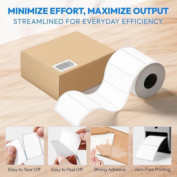 4x6 Direct Thermal Label, Barcode Address Mailing Name Shipping Labels, Perforated Thermal Stickers, Multipurpose, Commercial Grade for Thermal Printer, Strong Adhesive, 250/Roll, 4 Rolls