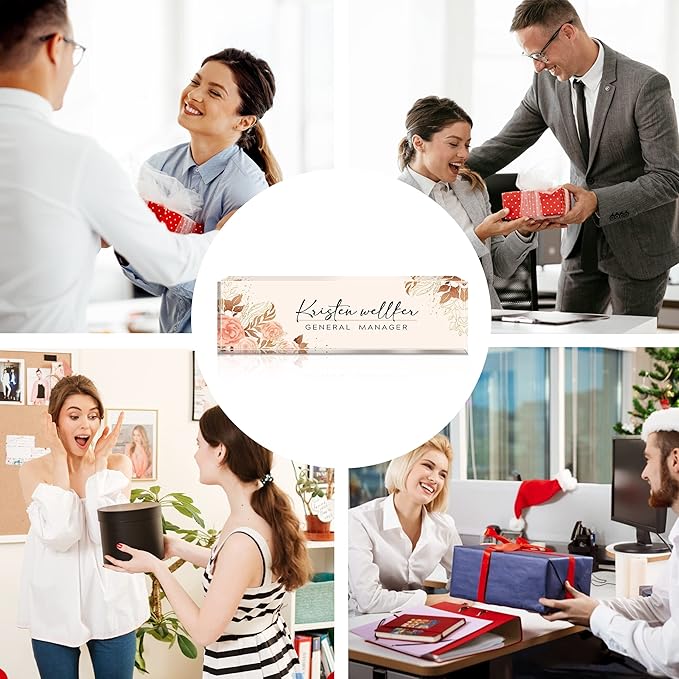 Personalized Office Name Plate for Desk, Custom Employee Appreciation Gifts, Acrylic Desk Name Plate Funny, Desk Decorations Gift, Acrylic Desk Ornaments (Style-Pink)