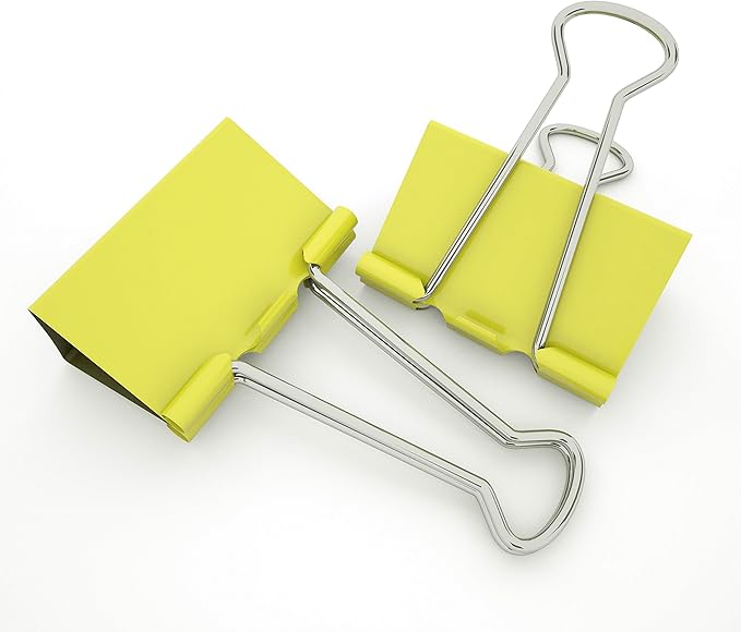 Nctinystore Yellow Binder Clips Large (Jumbo) Metal Clamp 2 inch / 50 mm (Yellow, 6-PCS)