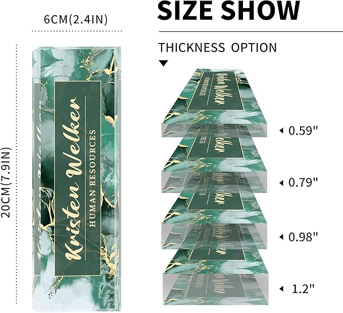 Desk Name Plate Personalized, Premium Green Phnom Penh Marble Acrylic Desk Name Plate, Personalized Name Plate for Desk, Office Decor for Women or Men Coworkers, Boss, Employee, Teacher