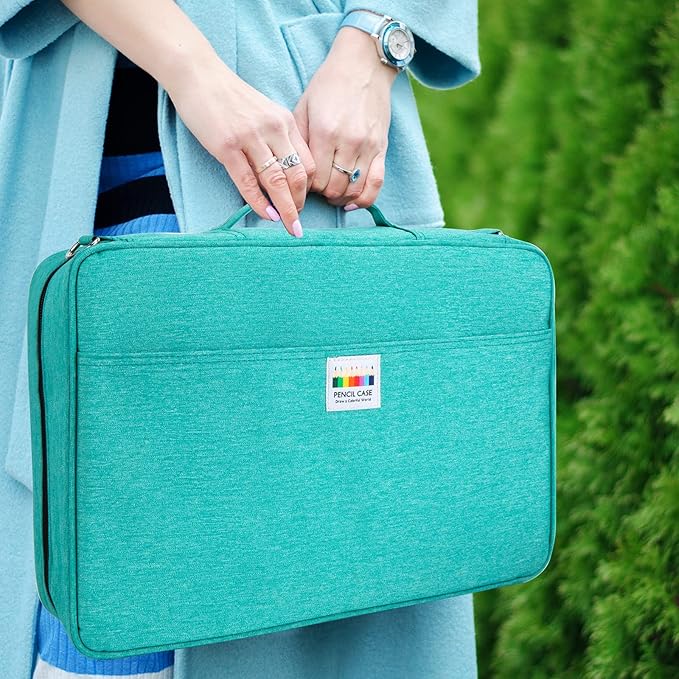 YOUSHARES Organizer Color Pencil 480 Slots - Pen Case Organizer with Handy Wrap & Zipper, Multilayer Holder for Prismacolor Colored Pencils & Gel Pen (Green)