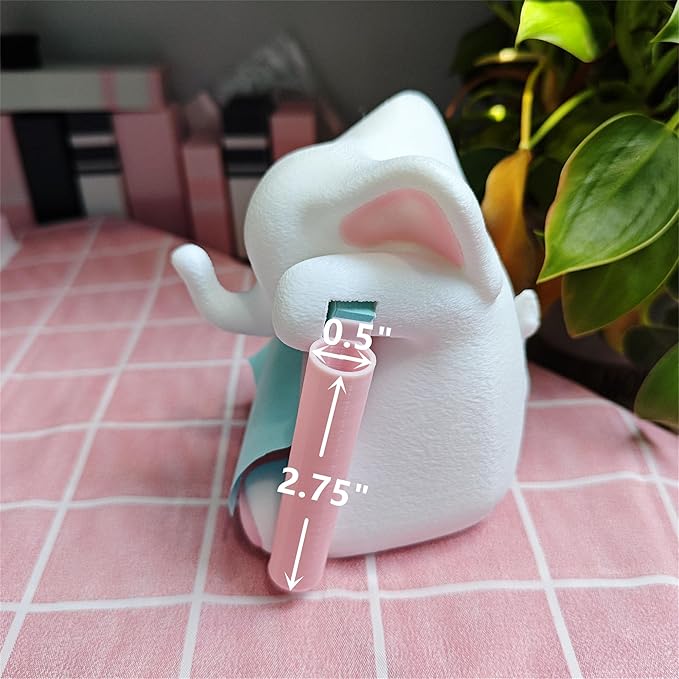 Elephant Sticky Note Holder - Pop-up Note Dispenser Cute with Pink Pen Holder for Office Desk Accessories, 3x3 in, White