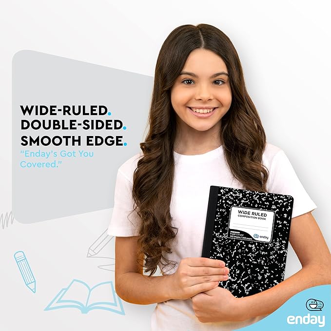 Emraw Composition Notebooks (48 Pack) Wide Ruled Paper Bulk, Hard Cover Composition Notebook, Lined Composition Books, 200 Pages (100 Sheets), Wide Ruled Notebook, (Black Marble)
