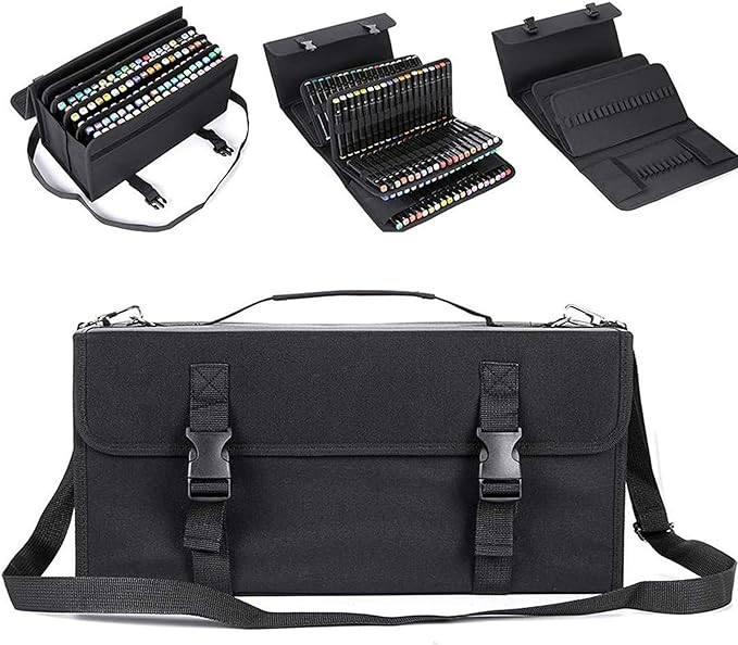 Marker Case, 171 Slots Black Alcohol Marker Case Markers Carrying Bag Holder for Art Sketch Marker, Permanent Paint Marker, Dry Erase Marker, Repair Marker Pen, Color Highlighte Art Supplies
