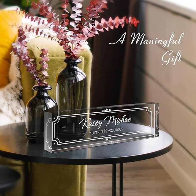 Custom Engraved Name Plate for Desk, Acrylic Desk Name Plate Personalized, Office Desk Decor for Women Men, Acrylic Desk Accessories, Office Gifts for Boss Manager Teacher, Employee Appreciation Gifts