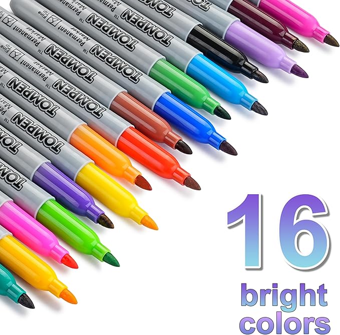 TOMPEN Permanent Markers Fine Tip 320 Pack Bulk,16 Assorted Colors,Waterproof Permanent Marker with Quick Drying on Valentine's Day card,Wood,Plastic,Paper,Metal,Mirror for Office School Classroom