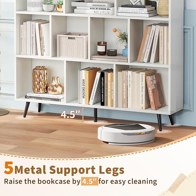Tangkula 10-Cube Bookcase, Modern 47”L Storage Bookshelf with 5 Tapered Metal Legs & 2 Anti-Tip Kit, Freestanding Display Rack for Living Room, Study Room (White, 10-Cube)