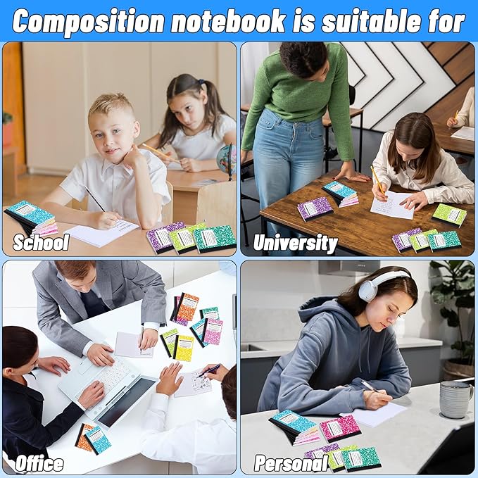 UZLU 48 Pack Mini Composition Notebooks Bulk, Cute Composition Books, Narrow Ruled Small Pocket Notebook for Students College Office, Pocket Sized Marble Journal, 8 Colors 4.5" x 3.25", 60 Sheets