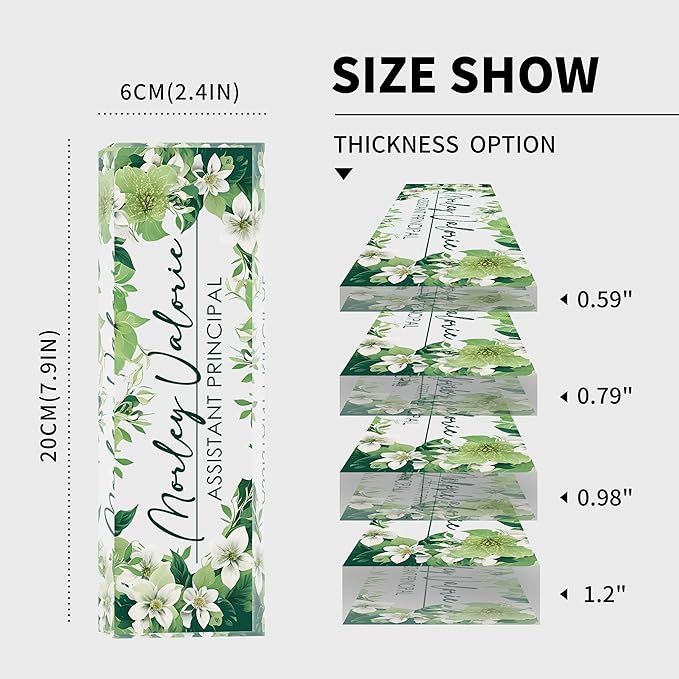 Custom Name Plate for Desk | Personalized Desk Name Plate | Personalized Boss Employee Appreciation Gifts | Acrylic Name Plate Office Desk Accessories (B-Green Flower)