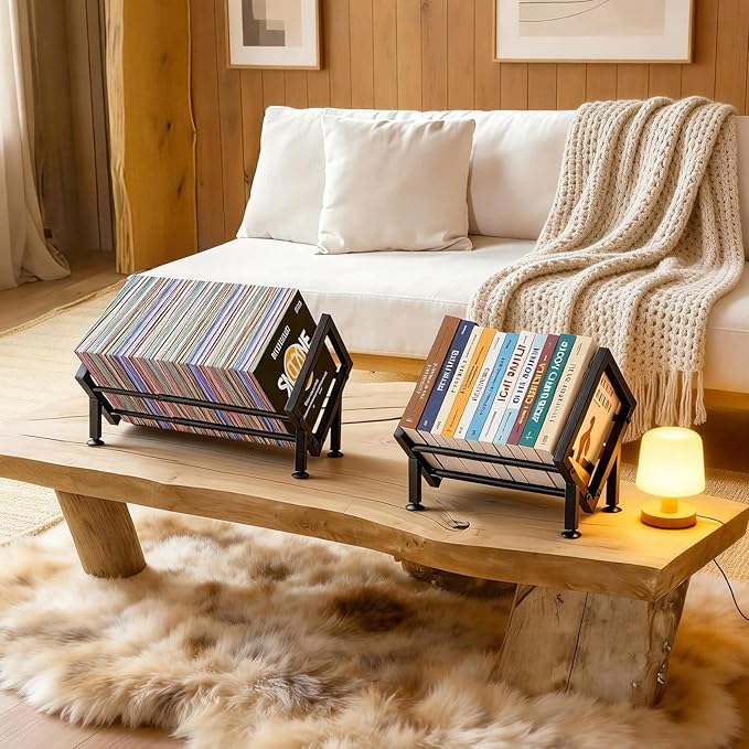 Adjustable Desktop Bookshelf Organizer, Set of 2 Tilting Tabletop Bookshelf in Office Home/Bedroom, Vinyl Record Storage Holder Book Rack for Magazine/CDs/Books/Vinyls Display