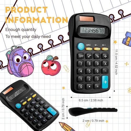 24 Packs Pocket Size Mini Black Calculator Basic Calculators for Handheld Angled Students 8 Digit Display Solar Battery Dual Power Small Calculator for Students Kids Home Office