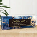 Personalized Office Name Plate, Custom Name Plate for Desks, Office Desk Decorations Gift for Women Men, Acrylic Desk Name Plate for Teacher Coworkers Staff Boss (Blue Marble)