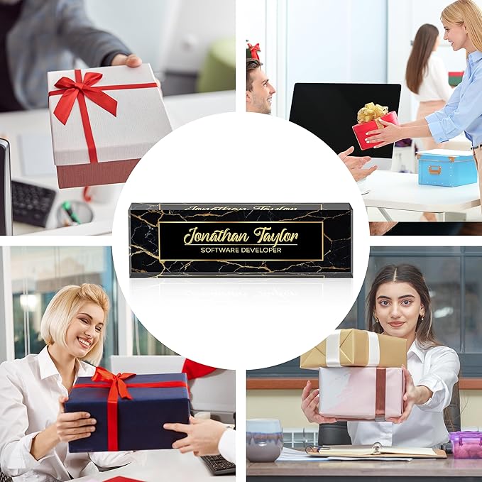 Custom Desk Name Plate Personalized, Acrylic Name Plate for Desk, Office Desk Decor for Women and Men, Employee Appreciation Gifts Office Gifts for Boss, Manager, Teacher, Nurse (Black Gold Marble)